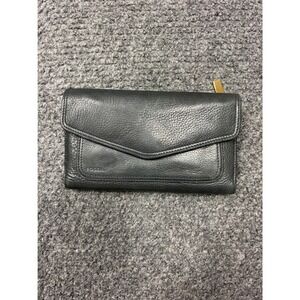 Fossil Black Leather Tri-Fold Clutch Wallet Envelope Flap Organizer